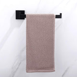 Square Hand Towel Holder Ring Wall Mounted Modern Towel Bar Bathroom Kitchen Black - Side View