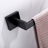 Square Hand Towel Holder Ring Wall Mounted Modern Towel Bar Bathroom Kitchen Black - Rear View