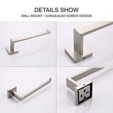 Square Hand Towel Holder Ring Wall Mounted Modern Towel Bar Bathroom Kitchen - Top-Down View