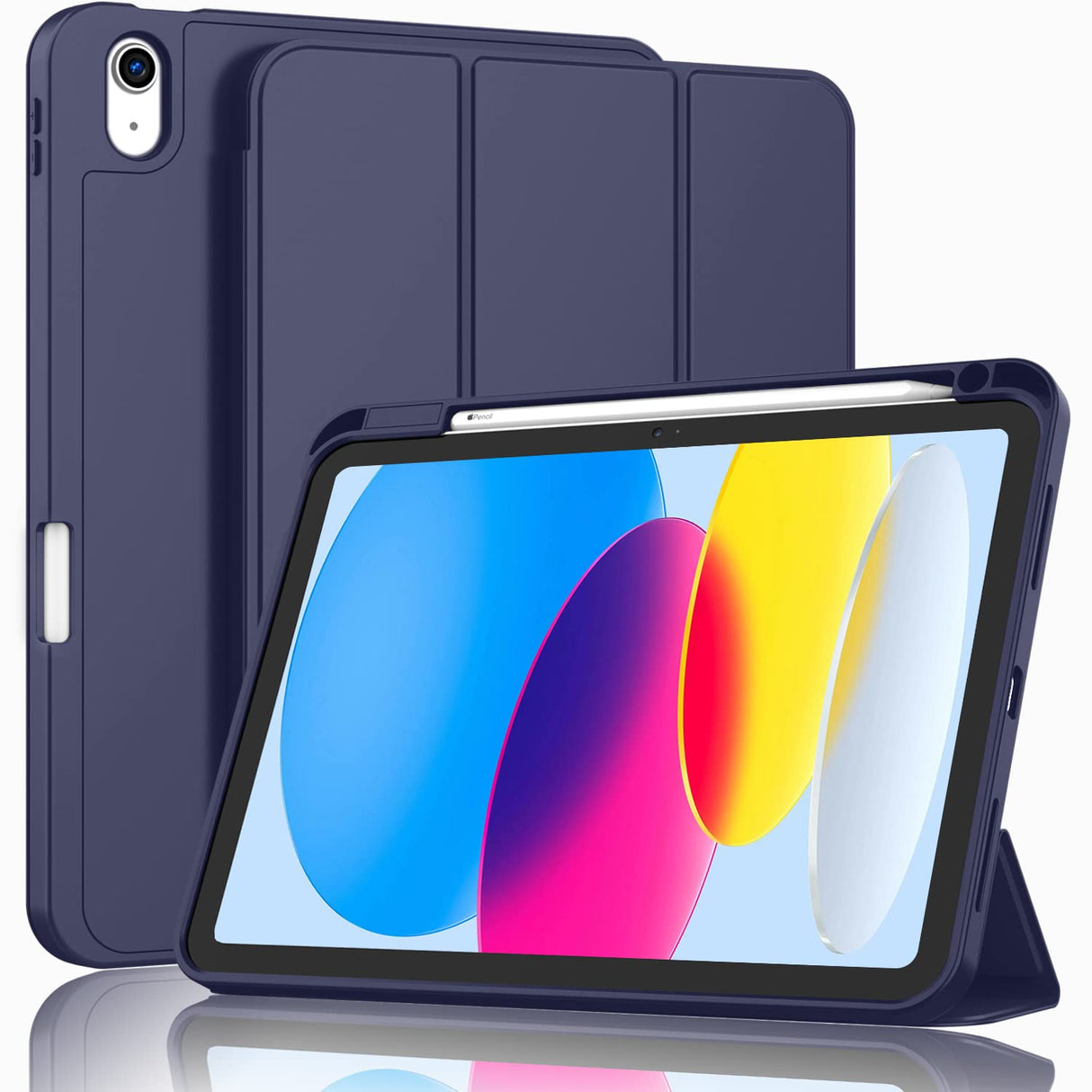 iPad 10.9 Inch 2022 Slim Case with Pencil Holder - Smart TPU Cover with Auto Wake/Sleep in Dark Blue