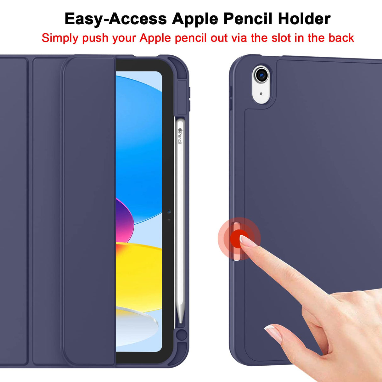 iPad 10.9 Inch 2022 Slim Case with Pencil Holder - Smart TPU Cover with Auto Wake/Sleep in Dark Blue