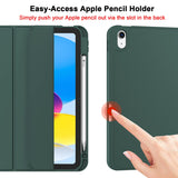 iPad 10th Case 10.9 Inch 2022 with Pencil Holder, Smart iPad Case with Soft TPU Auto Wake Sleep Dark Green - Side View