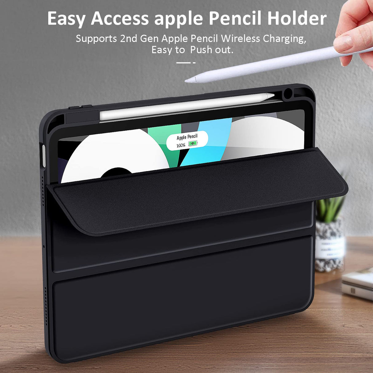 Slim Clear TPU Case for iPad 10.9" 2022 with Pencil Holder - Auto Wake/Sleep, Black