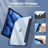 iPad 10th Case 10.9 Inch 2022 with Pencil Holder, Smart iPad Clear Case with Soft TPU Auto Wake Sleep Dark Blue - Front View