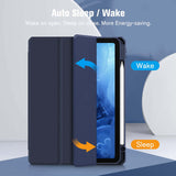 iPad 10th Case 10.9 Inch 2022 with Pencil Holder, Smart iPad Clear Case with Soft TPU Auto Wake Sleep Dark Blue - Top-Down View