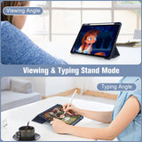 iPad 10th Case 10.9 Inch 2022 with Pencil Holder, Smart iPad Clear Case with Soft TPU Auto Wake Sleep Dark Blue - 45-Degree Angle