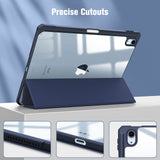 iPad 10th Case 10.9 Inch 2022 with Pencil Holder, Smart iPad Clear Case with Soft TPU Auto Wake Sleep Dark Blue - Low Angle