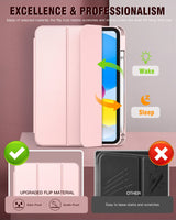iPad 10th Case 10.9 Inch 2022 with Pencil Holder, Smart iPad Clear Case with Soft TPU Auto Wake Sleep Pink - Front View