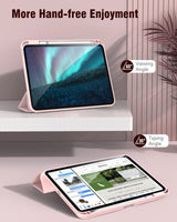 iPad 10th Case 10.9 Inch 2022 with Pencil Holder, Smart iPad Clear Case with Soft TPU Auto Wake Sleep Pink - Side View