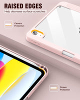 iPad 10th Case 10.9 Inch 2022 with Pencil Holder, Smart iPad Clear Case with Soft TPU Auto Wake Sleep Pink - 45-Degree Angle