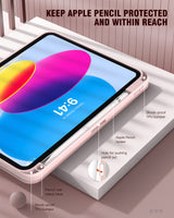 iPad 10th Case 10.9 Inch 2022 with Pencil Holder, Smart iPad Clear Case with Soft TPU Auto Wake Sleep Pink - Low Angle