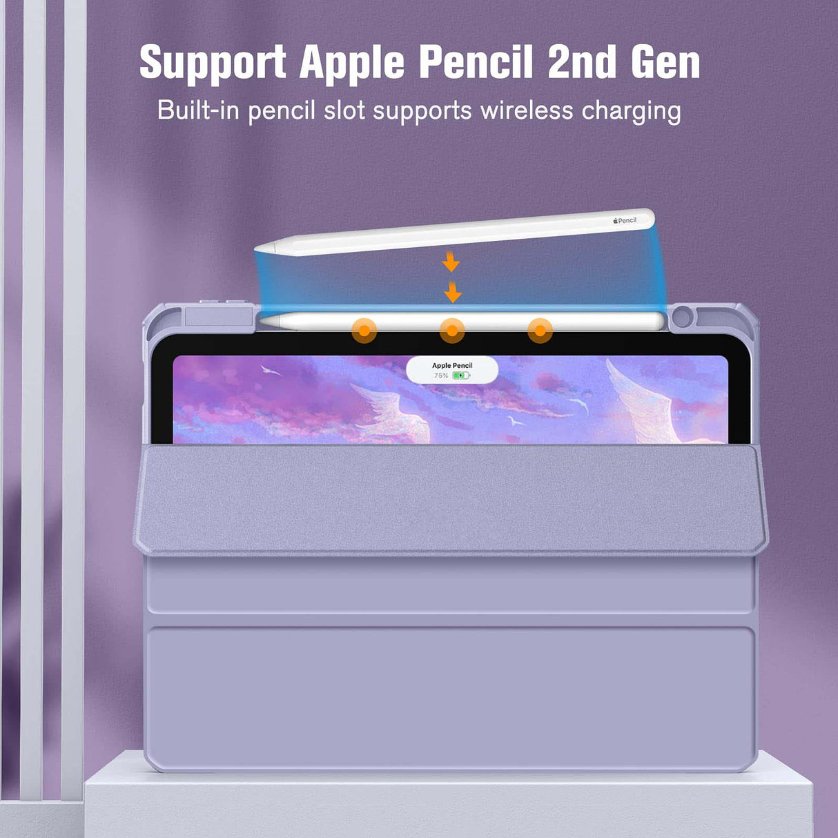 Lavender Soft TPU Case for iPad 10.9 Inch 2022 with Apple Pencil Holder and Auto Wake/Sleep Feature