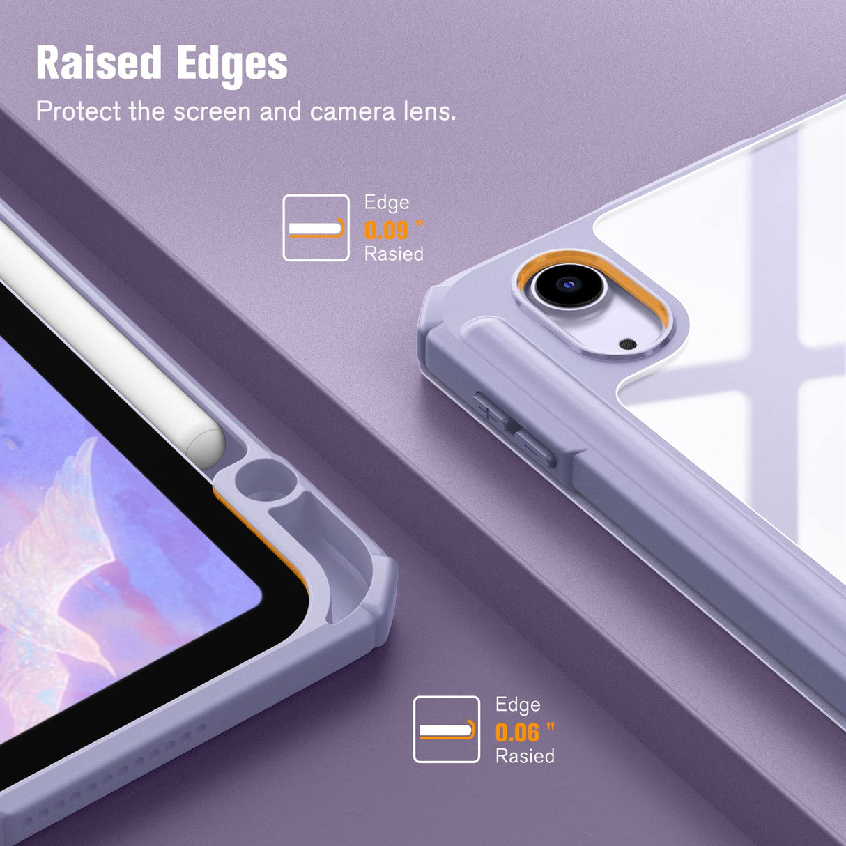 Lavender Soft TPU Case for iPad 10.9 Inch 2022 with Apple Pencil Holder and Auto Wake/Sleep Feature