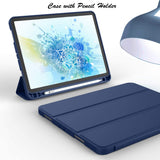 iPad Pro 11 Inch 2020 Soft Tpu Smart Premium Case Auto Sleep Wake Stand Cover Pencil holder navy blue - Side View