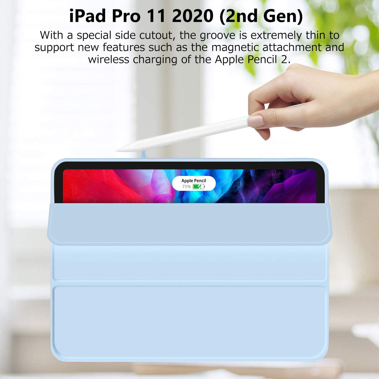 Ice Blue Soft TPU Smart Case for iPad Pro 11 Inch 2020 with Auto Sleep/Wake, Stand, and Pencil Holder