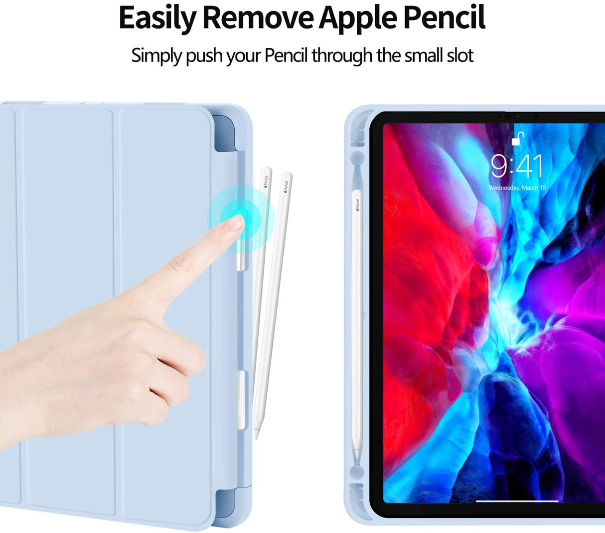 Ice Blue Soft TPU Smart Case for iPad Pro 11 Inch 2020 with Auto Sleep/Wake, Stand, and Pencil Holder