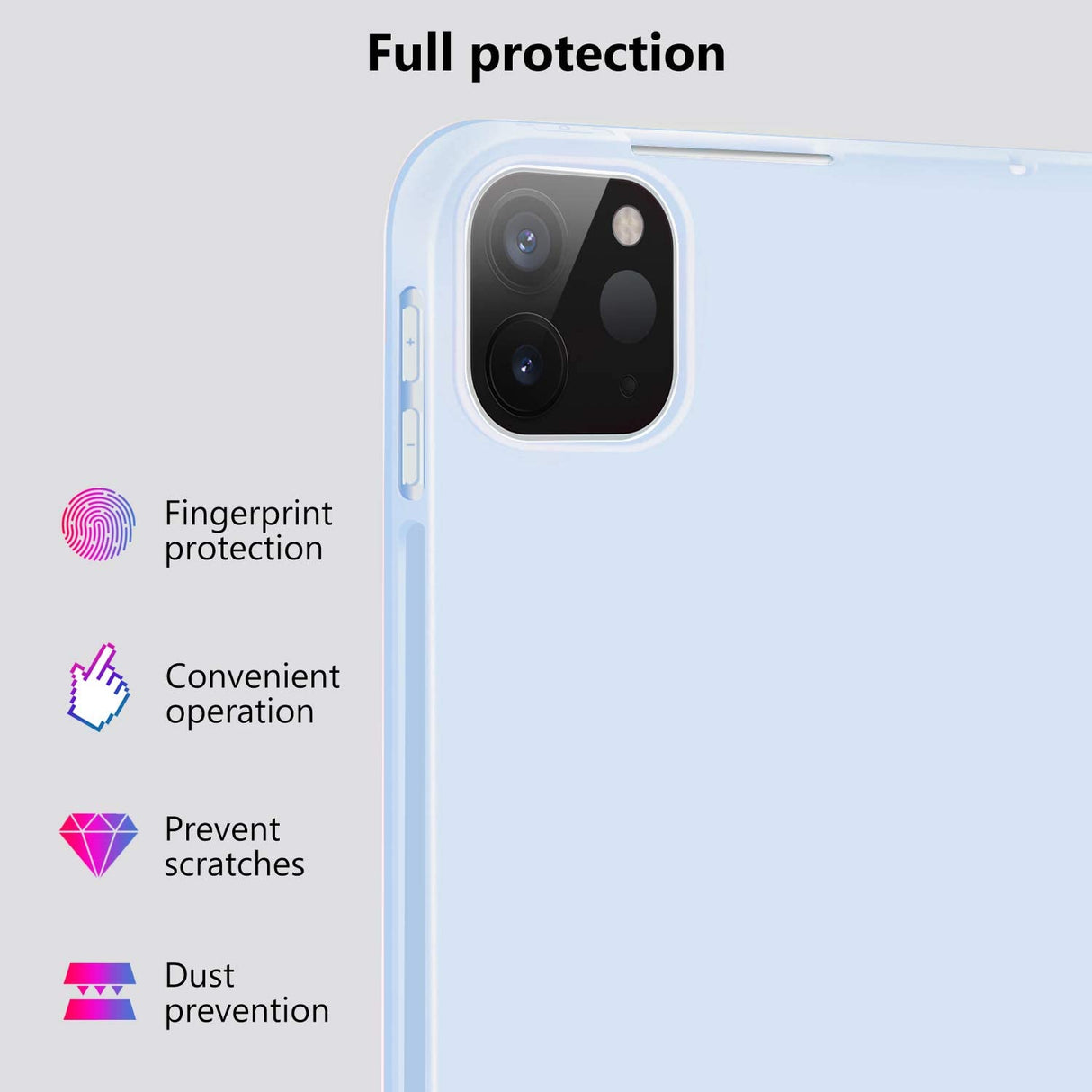 Ice Blue Soft TPU Smart Case for iPad Pro 11 Inch 2020 with Auto Sleep/Wake, Stand, and Pencil Holder