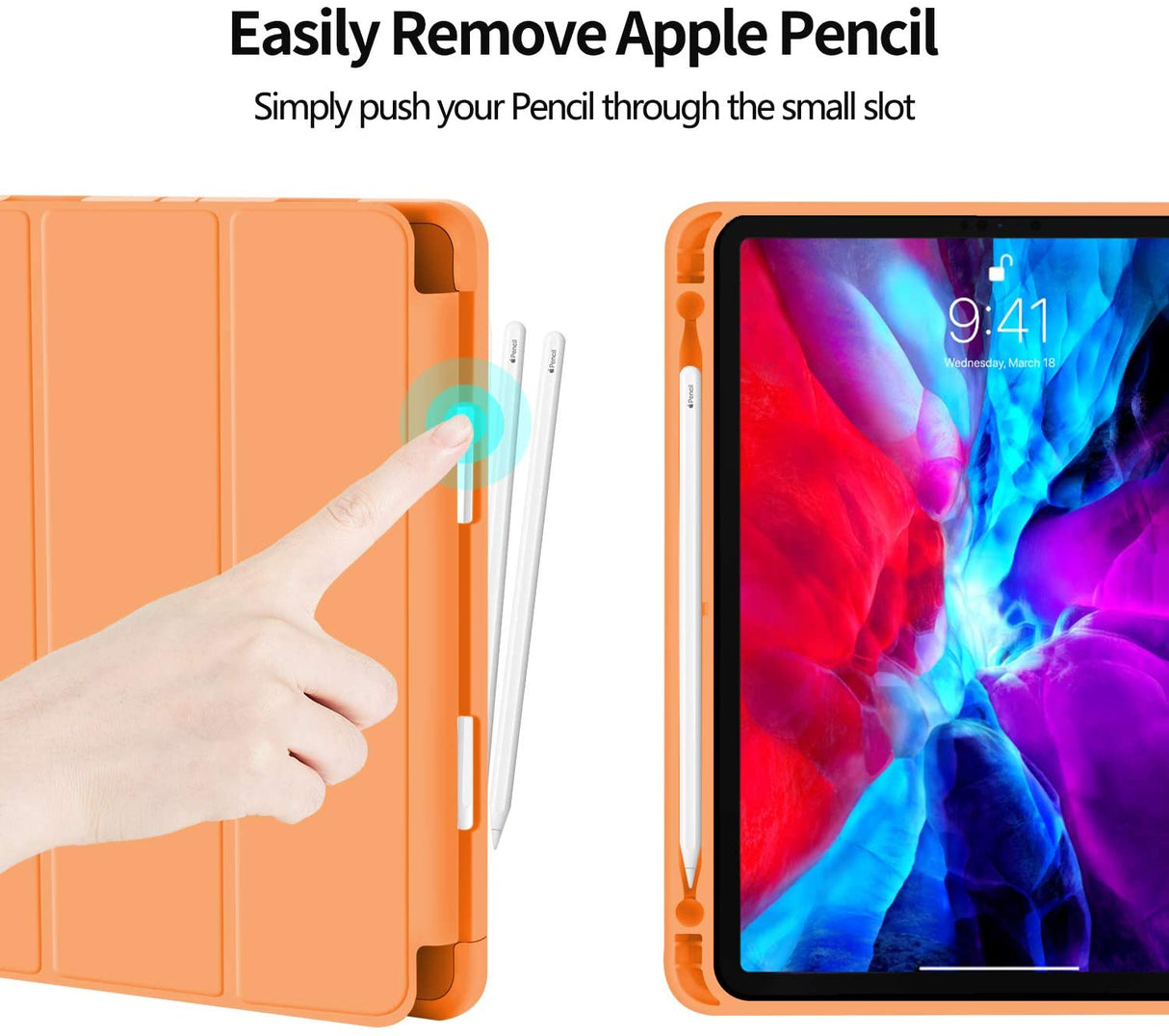 Premium Orange TPU Case for iPad Pro 11 Inch 2020 with Auto Sleep/Wake and Pencil Holder