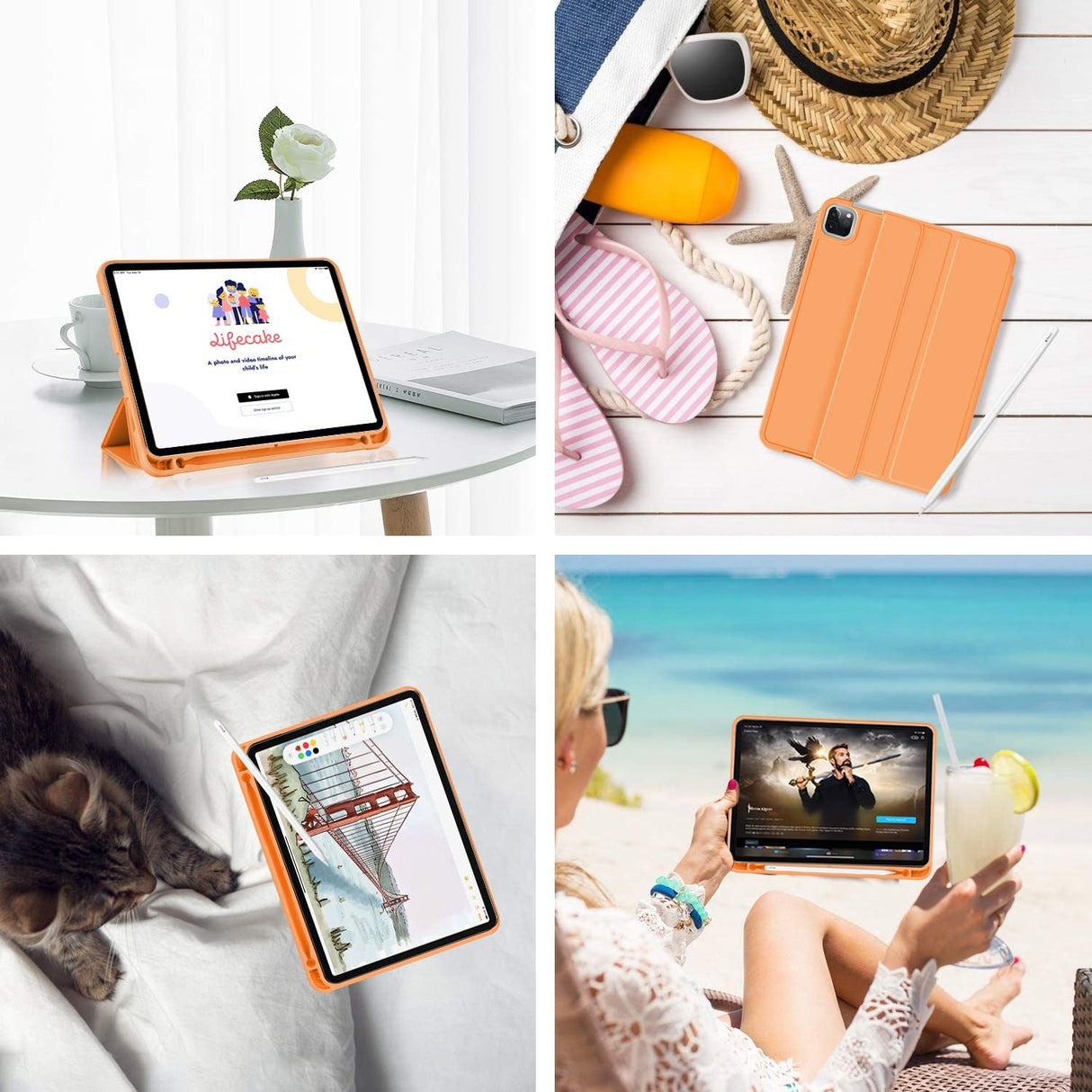 Premium Orange TPU Case for iPad Pro 11 Inch 2020 with Auto Sleep/Wake and Pencil Holder
