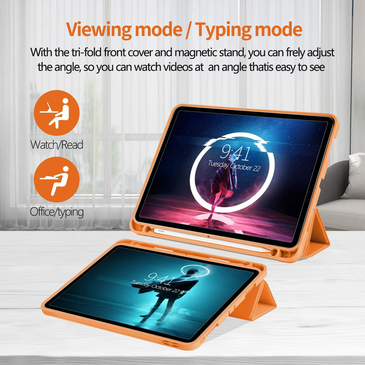 Premium Orange TPU Case for iPad Pro 11 Inch 2020 with Auto Sleep/Wake and Pencil Holder