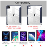 iPad Pro 11 Inch 2020-2022 Soft Tpu Smart Premium Case Auto Sleep Wake Stand Clear Cover Pencil holder navy blue - Front View