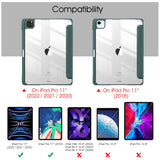 iPad Pro 11 Inch (2018-2022) Premium TPU Smart Case with Auto Sleep/Wake, Clear View, Pencil Holder, Dark Green - Front View