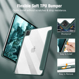 iPad Pro 11 Inch (2018-2022) Premium TPU Smart Case with Auto Sleep/Wake, Clear View, Pencil Holder, Dark Green - Top-Down View