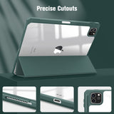 iPad Pro 11 Inch (2018-2022) Premium TPU Smart Case with Auto Sleep/Wake, Clear View, Pencil Holder, Dark Green - Close-Up Angle