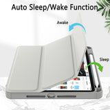Premium Soft TPU Case for iPad Pro 11 Inch (2018-2022) with Auto Sleep/Wake, Clear Design, Pencil Holder, and Stand - Grey - Rear View