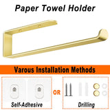 Gold Kitchen Bathroom Paper Holder Towel Holder Self Adhesive or Screw Mount 31cm - Top-Down View