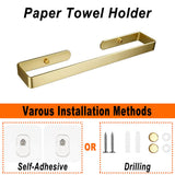 Gold Kitchen Bathroom Paper Holder Towel Holder Self Adhesive or Screw Mount 40cm - Top-Down View