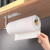 Kitchen Paper Holder Under Cabinet Wall Mount Adhesive Paper Towel Holder Rectangle Silver - Front View