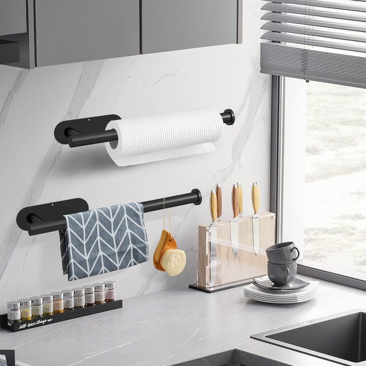 Kitchen Paper Holder Under Cabinet Wall Mount Adhesive Paper Towel Holder Black
