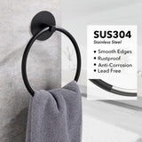 Bathroom Towel Ring Bathroom Towel Rack Adhesive Hand Towels Holder Towel Hanger Round Black - Front View