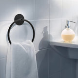 Bathroom Towel Ring Bathroom Towel Rack Adhesive Hand Towels Holder Towel Hanger Round Black - Close-Up Angle