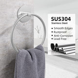 Bathroom Towel Ring Bathroom Towel Rack Adhesive Hand Towels Holder Towel Hanger Round Silver - Front View