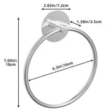 Bathroom Towel Ring Bathroom Towel Rack Adhesive Hand Towels Holder Towel Hanger Round Silver - Rear View