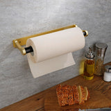 Kitchen Paper Holder Under Cabinet Screw Wall Mount Adhesive Paper Towel Holder Rectangle Gold - Close-Up Angle