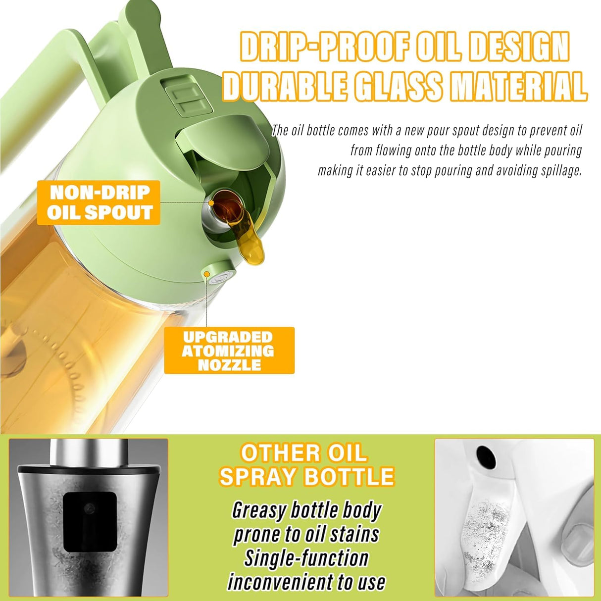 600ml Multifunctional Glass Oil Sprayer Dispenser for Kitchen Cooking and BBQ - Green