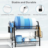 Dish Rack 2 Tier Dish Dryer Drainer Stainless Steel Dish Drying Rack Drip Trays Side Holder Kitchen Storage Save Space - Side View