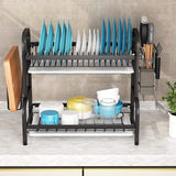 Dish Rack 2 Tier Dish Dryer Drainer Stainless Steel Dish Drying Rack Drip Trays Side Holder Kitchen Storage Save Space - Extra Image