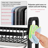 Dish Rack 3 Tier Dish Dryer Drainer Stainless Steel Dish Drying Rack Drip Trays Side Holder Kitchen Storage Save Space - Side View