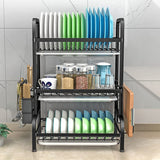 Dish Rack 3 Tier Dish Dryer Drainer Stainless Steel Dish Drying Rack Drip Trays Side Holder Kitchen Storage Save Space - 45-Degree Angle