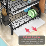 Dish Rack 3 Tier Dish Dryer Drainer Stainless Steel Dish Drying Rack Drip Trays Side Holder Kitchen Storage Save Space - Close-Up Angle