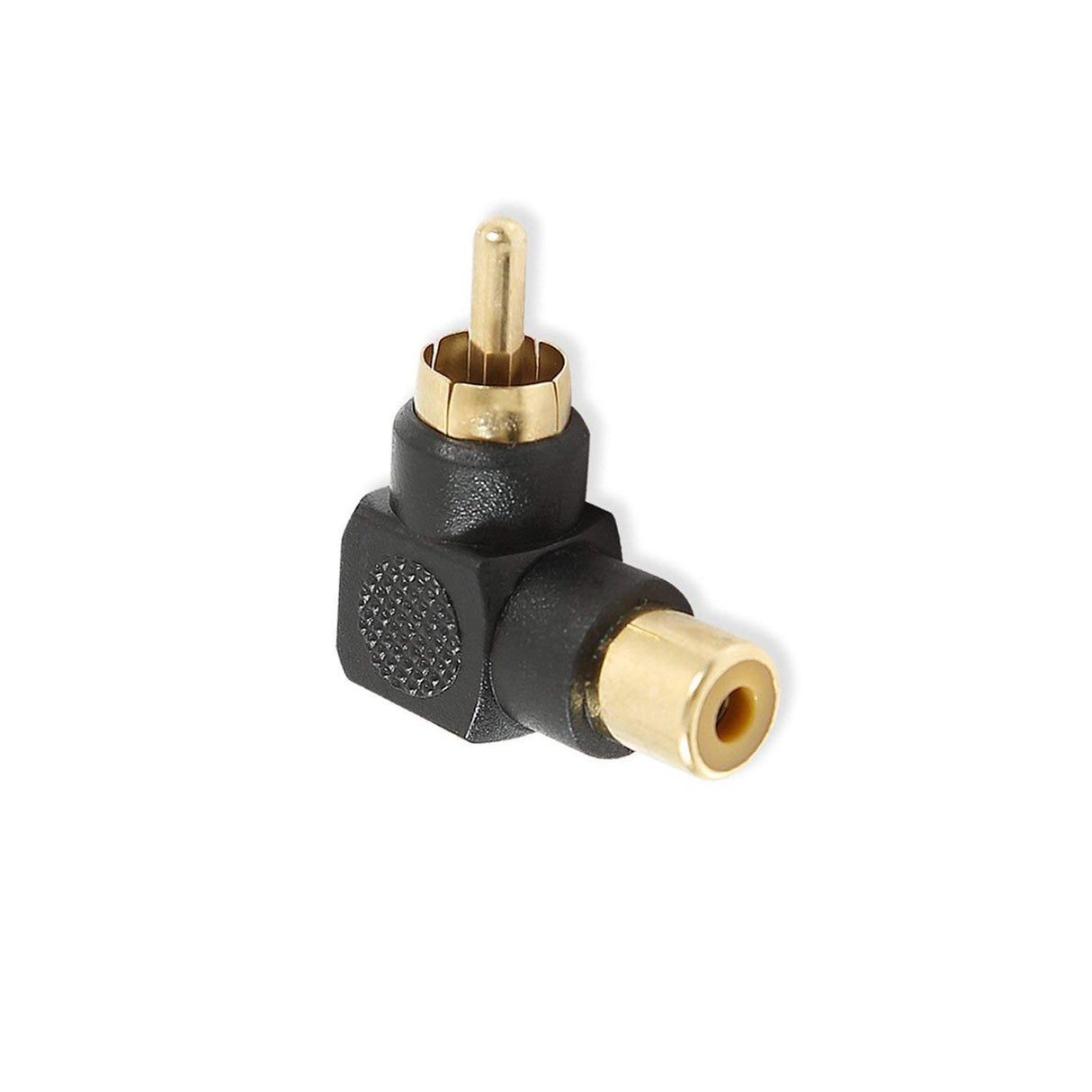 90-Degree Right Angle RCA Male to Female Adapter - Black Connector