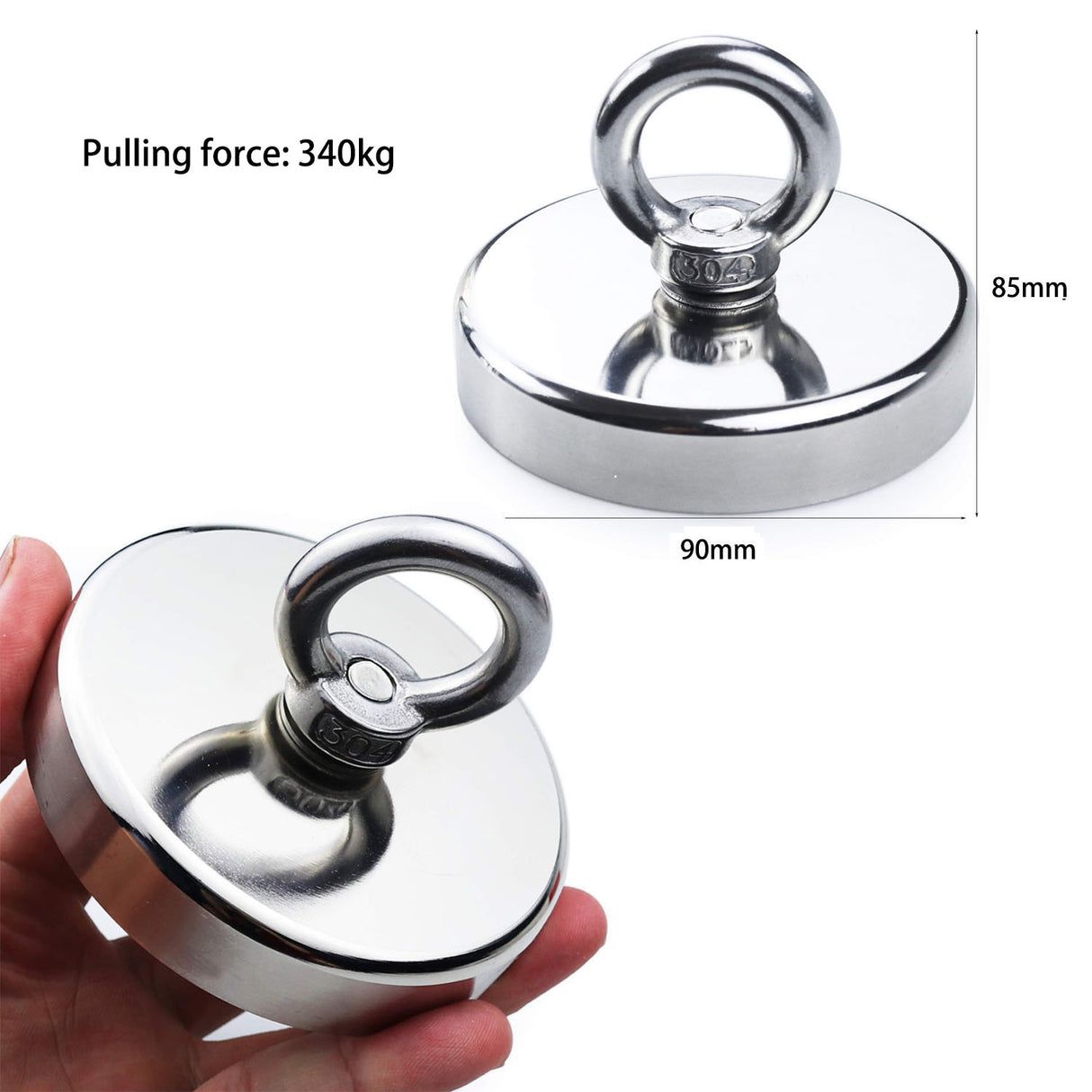 340KG Neodymium Recovery Magnet with Eyebolt and Countersunk Hole for Treasure Hunting and Fishing