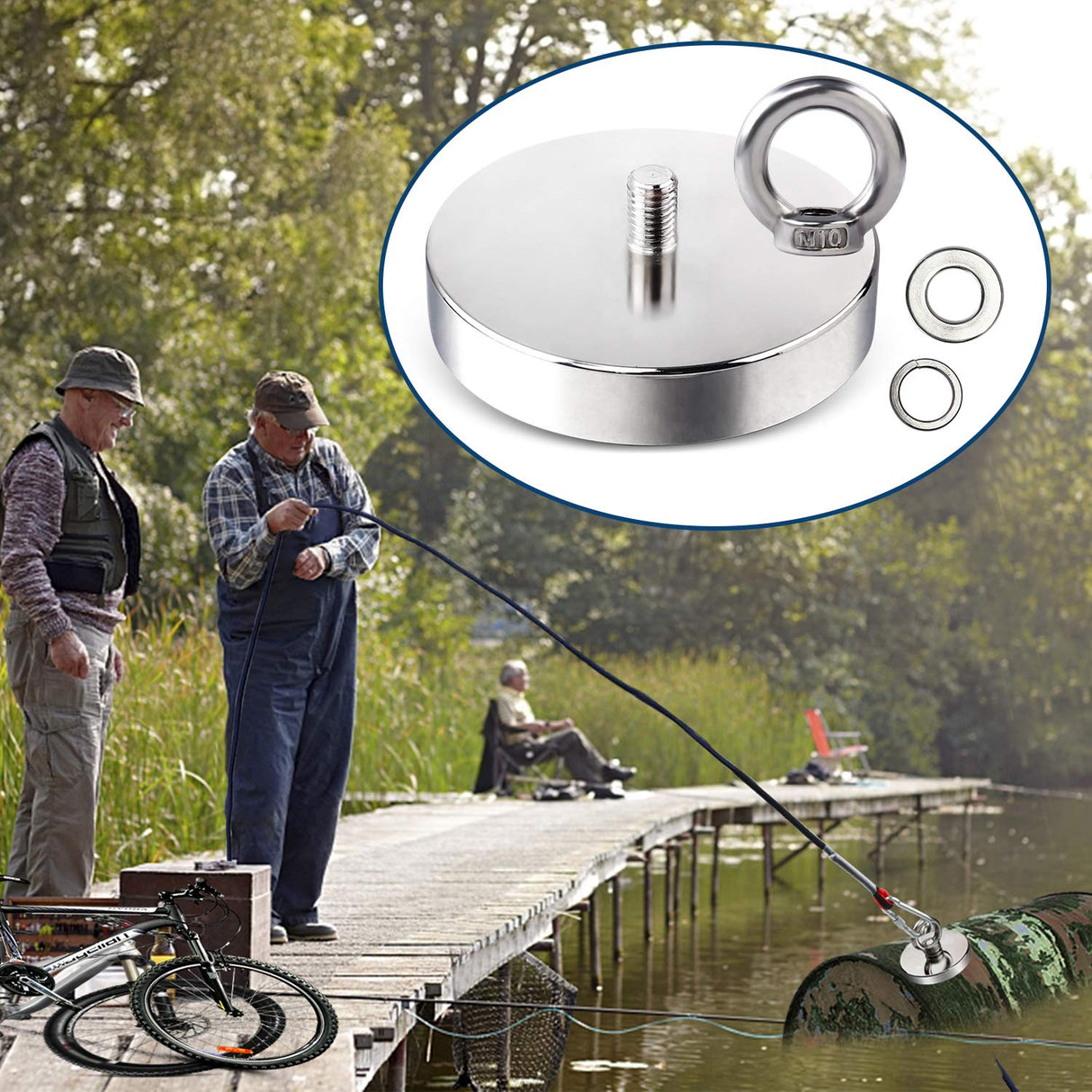 340KG Neodymium Recovery Magnet with Eyebolt and Countersunk Hole for Treasure Hunting and Fishing