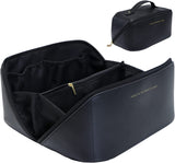 Large Travel Cosmetic Bag Portable Make up Makeup Bag Waterproof PU Leather Storage Black - Top-Down View