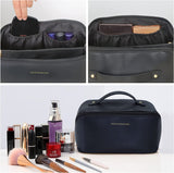 Large Travel Cosmetic Bag Portable Make up Makeup Bag Waterproof PU Leather Storage Black - Rear View