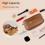Large Travel Cosmetic Bag Portable Make up Makeup Bag Waterproof PU Leather Storage Brown - Side View